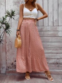SHEIN VCAY Allover Print Pleated Wide Leg Trousers - Pink - View 6