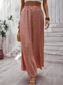 SHEIN VCAY Allover Print Pleated Wide Leg Trousers - Pink - View 1