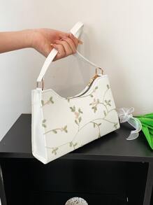 1 件带拉链开合的刺绣时尚单肩包，适合女性日常装扮 - 白色 - 查看 2