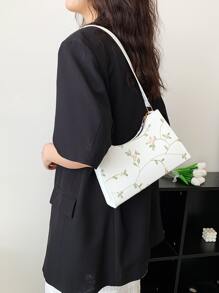 1 件带拉链开合的刺绣时尚单肩包，适合女性日常装扮 - 白色 - 查看 9