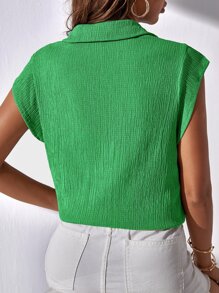SHEIN Essnce Solid Button Front Batwing Sleeve Shirt - Green - View 5