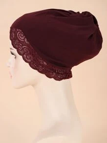 Envoltura de la cabeza con encaje en contraste - Burdeos - Ver 2