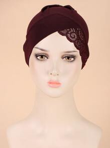 Envoltura de la cabeza con encaje en contraste - Burdeos - Ver 3