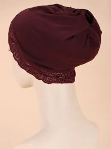 Envoltura de la cabeza con encaje en contraste - Burdeos - Ver 5
