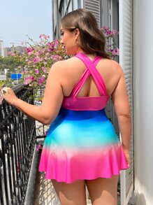 SHEIN Swim Curve 大码渐变色交叉比基尼夏日海滩