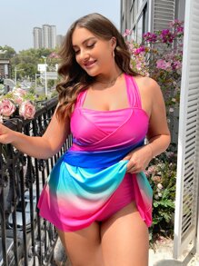 SHEIN Swim Curve 大码渐变色交叉比基尼夏日海滩