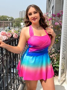 SHEIN Swim Curve 大码渐变色交叉比基尼夏日海滩