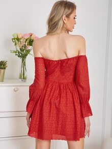 Eilly Bazar Off Shoulder Flounce Sleeve Schiffy Dress