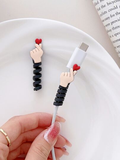 2 piezas Protector de cable de carga con decoración de gesto
