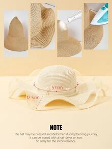 Faux Pearl & Bow Decor Straw Hat - Beige - View 3