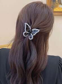 1入組女士珍珠蝴蝶設計優雅髮爪適用於裝飾用品 - 黑色 - 查看 2