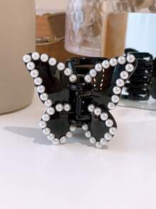 1入組女士珍珠蝴蝶設計優雅髮爪適用於裝飾用品 - 黑色 - 查看 3