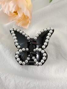 1入組女士珍珠蝴蝶設計優雅髮爪適用於裝飾用品 - 黑色 - 查看 4