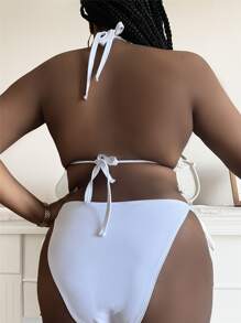 SHEIN Swim Curve Top de bikini triangular con detalle de perlas Plus - Blanco - Ver 2