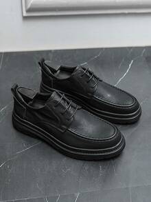 男士荔枝紋壓花系帶設計連衣裙工作黑色德比鞋適用於戶外 - 黑色 - 查看 1