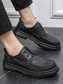 男士荔枝紋壓花系帶設計連衣裙工作黑色德比鞋適用於戶外 - 黑色 - 查看 2