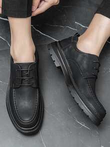 男士荔枝紋壓花系帶設計連衣裙工作黑色德比鞋適用於戶外 - 黑色 - 查看 3