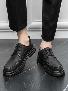 男士荔枝紋壓花系帶設計連衣裙工作黑色德比鞋適用於戶外 - 黑色 - 查看 5