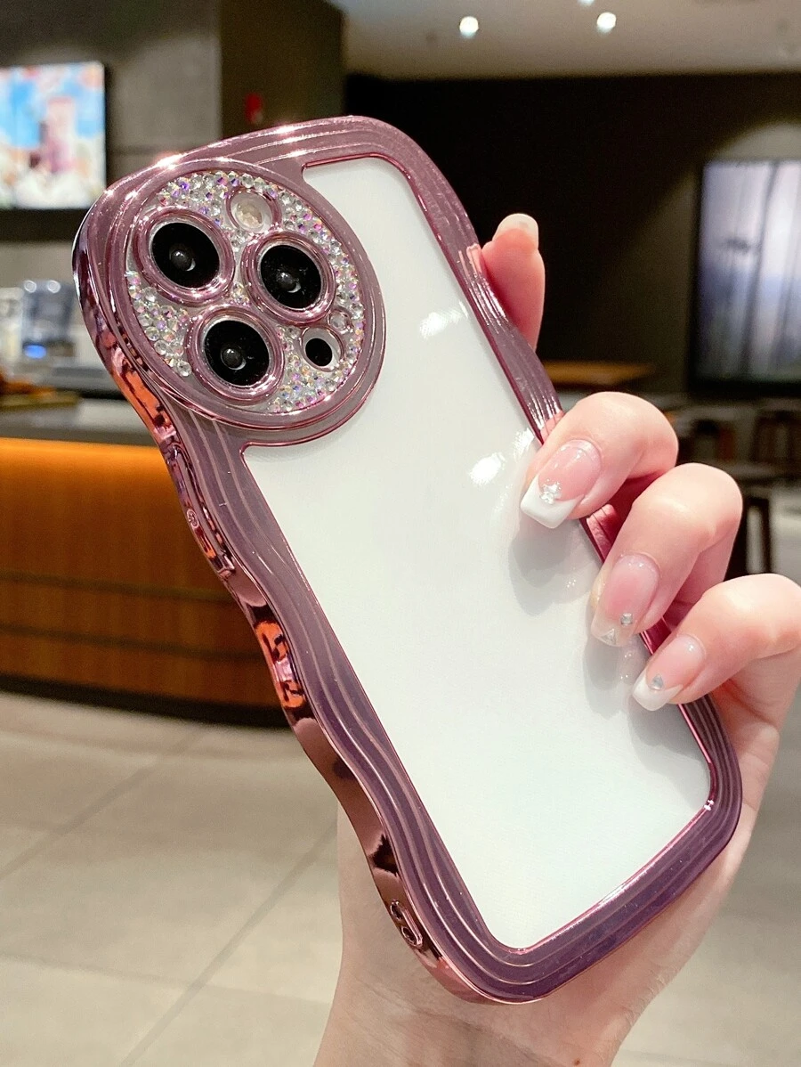 Vỏ điện thoại trong suốt trang trí rhinestone - Hoa hồng vàng - Xem 1