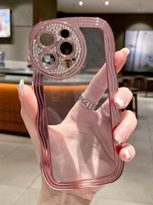 Vỏ điện thoại trong suốt trang trí rhinestone - Hoa hồng vàng - Xem 2