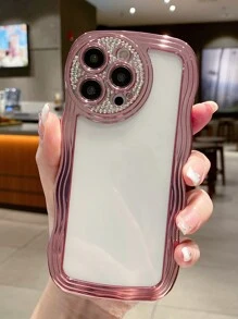 Vỏ điện thoại trong suốt trang trí rhinestone - Hoa hồng vàng - Xem 3