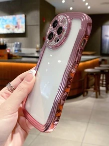 Vỏ điện thoại trong suốt trang trí rhinestone - Hoa hồng vàng - Xem 5