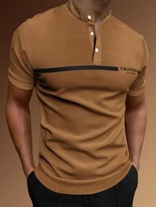 Manfinity Men Letter Graphic Polo Shirt - Brown - View 7