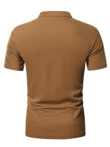 Manfinity Men Letter Graphic Polo Shirt - Brown - View 2