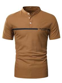 Manfinity Men Letter Graphic Polo Shirt - Brown - View 1