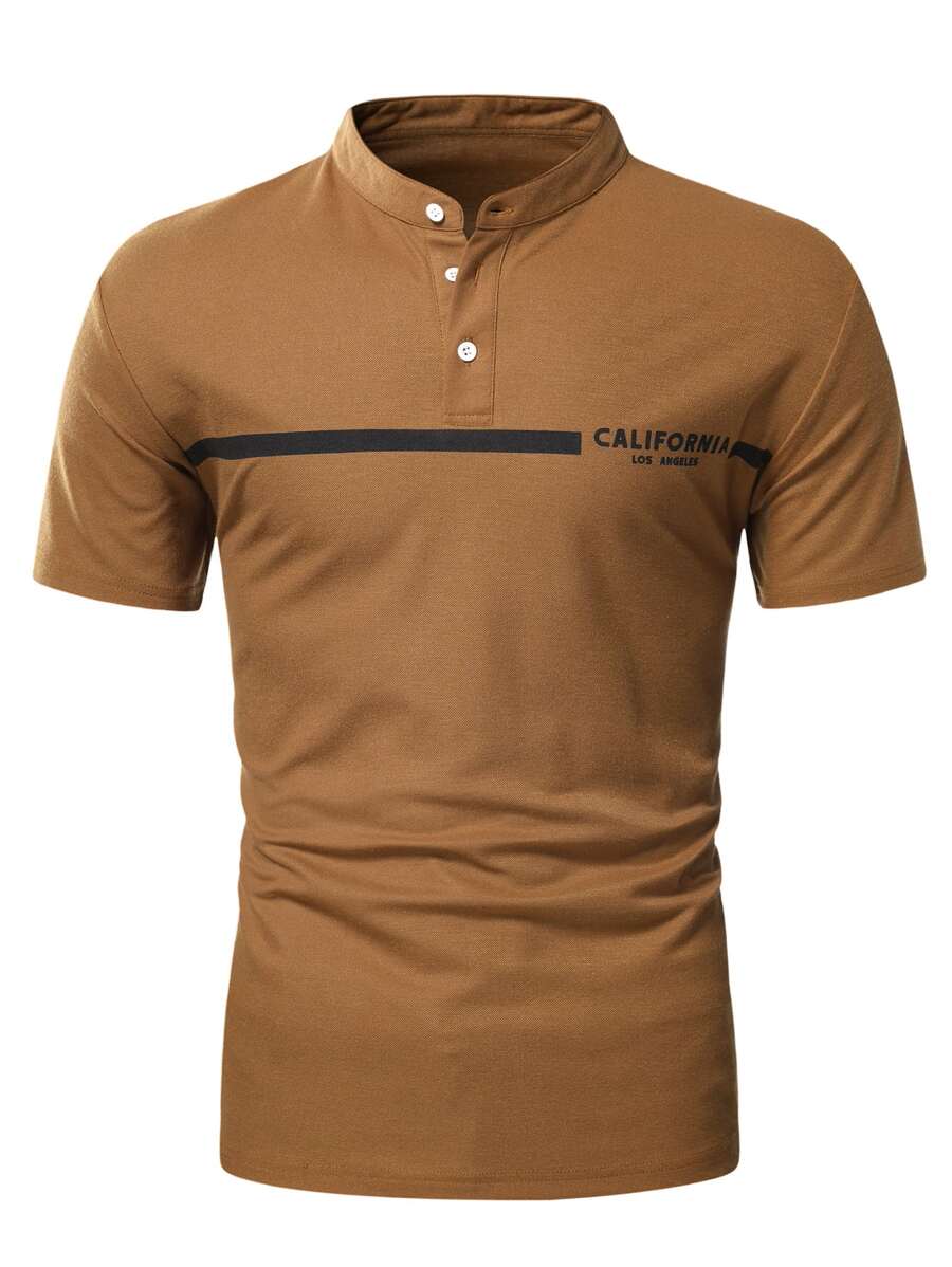 Manfinity Men Letter Graphic Polo Shirt - Brown - View 1