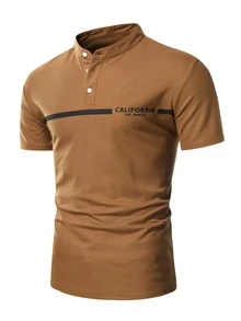 Manfinity Men Letter Graphic Polo Shirt - Brown - View 3