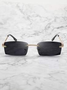 Hombres 1 par Gafas de sol lentes cuadrados sin montura de moda para exterior - Negro - Ver 2