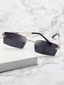 Hombres 1 par Gafas de sol lentes cuadrados sin montura de moda para exterior - Negro - Ver 4