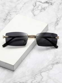 Hombres 1 par Gafas de sol lentes cuadrados sin montura de moda para exterior - Negro - Ver 5