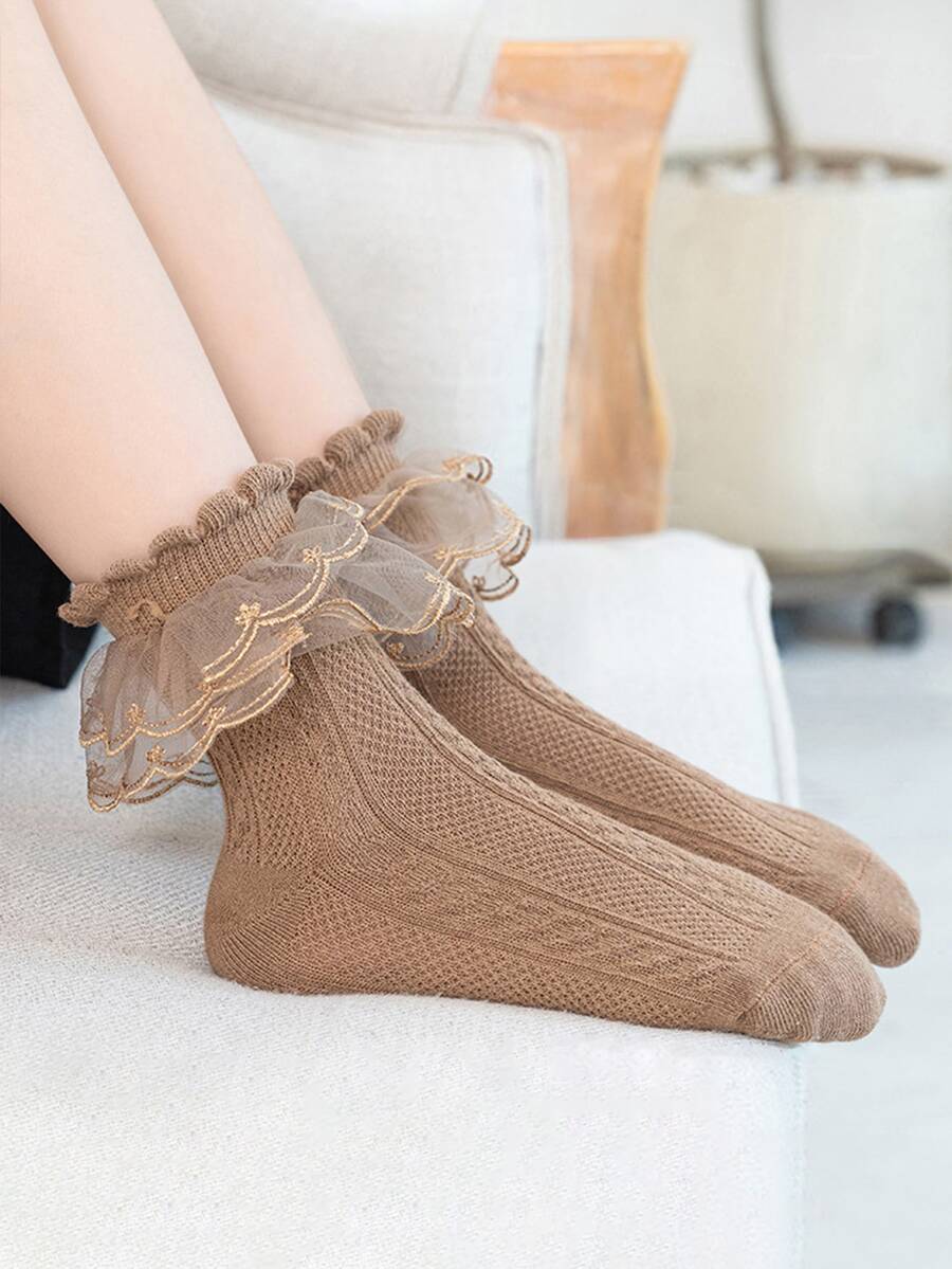 小女童蕾絲邊中筒襪