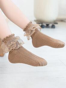 小女童蕾絲邊中筒襪