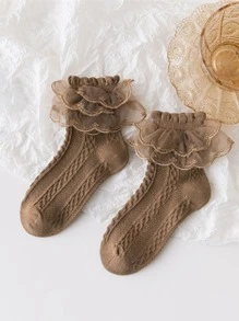 小女童蕾絲邊中筒襪