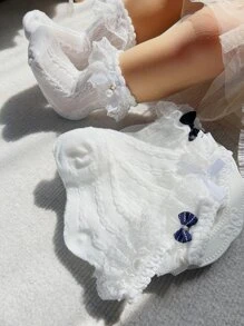 5 đôi Vớ thủy thủ đoàn trang trí nơ cho bé gái mới tập đi - trắng - Xem 3