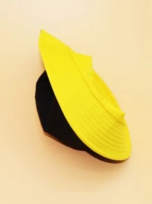 1pc Toddler Kids Solid Reversible Fashionable Bucket Hat For Daily Life - Yellow - View 3