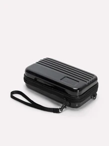 时尚迷你行李箱式斜挎包，硬壳单肩包，防水，适合学生旅行，PVC材质，简约风格，休闲，街头风格，送给男朋友的绝佳礼物，男士斜挎包侧包秋季男士斜挎包圆筒包旧钱圣诞节旅行节日感恩节礼物男士手提包男士礼物黑色包旅行必需品节日必需品露营男士斜挎包夏季返校夏季包春假度假包 - 黑色 - 查看 2