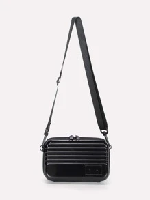 时尚迷你行李箱式斜挎包，硬壳单肩包，防水，适合学生旅行，PVC材质，简约风格，休闲，街头风格，送给男朋友的绝佳礼物，男士斜挎包侧包秋季男士斜挎包圆筒包旧钱圣诞节旅行节日感恩节礼物男士手提包男士礼物黑色包旅行必需品节日必需品露营男士斜挎包夏季返校夏季包春假度假包 - 黑色 - 查看 3