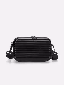 时尚迷你行李箱式斜挎包，硬壳单肩包，防水，适合学生旅行，PVC材质，简约风格，休闲，街头风格，送给男朋友的绝佳礼物，男士斜挎包侧包秋季男士斜挎包圆筒包旧钱圣诞节旅行节日感恩节礼物男士手提包男士礼物黑色包旅行必需品节日必需品露营男士斜挎包夏季返校夏季包春假度假包 - 黑色 - 查看 4