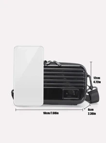 时尚迷你行李箱式斜挎包，硬壳单肩包，防水，适合学生旅行，PVC材质，简约风格，休闲，街头风格，送给男朋友的绝佳礼物，男士斜挎包侧包秋季男士斜挎包圆筒包旧钱圣诞节旅行节日感恩节礼物男士手提包男士礼物黑色包旅行必需品节日必需品露营男士斜挎包夏季返校夏季包春假度假包 - 黑色 - 查看 5