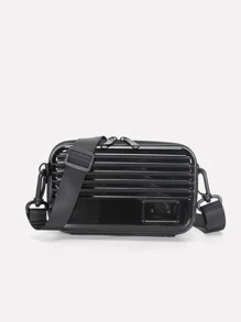 时尚迷你行李箱式斜挎包，硬壳单肩包，防水，适合学生旅行，PVC材质，简约风格，休闲，街头风格，送给男朋友的绝佳礼物，男士斜挎包侧包秋季男士斜挎包圆筒包旧钱圣诞节旅行节日感恩节礼物男士手提包男士礼物黑色包旅行必需品节日必需品露营男士斜挎包夏季返校夏季包春假度假包 - 黑色 - 查看 7