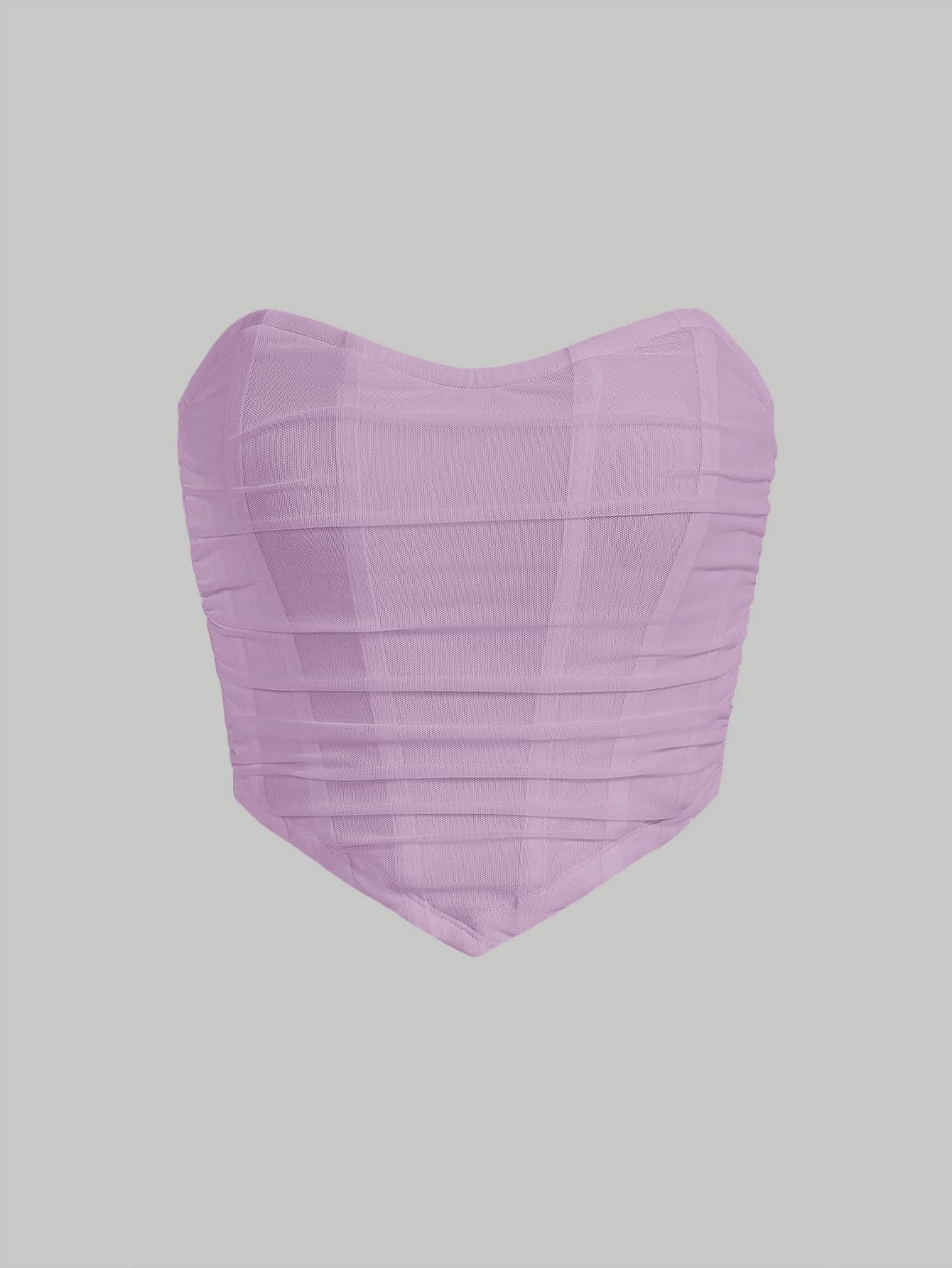 SHEIN MOD Ruched Bandana Hem Mesh Tube Top - Lilac Purple - View 1