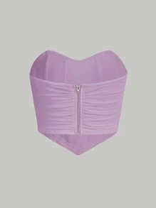 SHEIN MOD Ruched Bandana Hem Mesh Tube Top - Lilac Purple - View 2