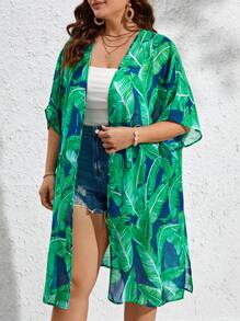 SHEIN VCAY Kimono con estampado tropical de manga murciélago - Multicolor - Ver 3