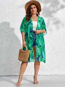 SHEIN VCAY Kimono con estampado tropical de manga murciélago - Multicolor - Ver 5