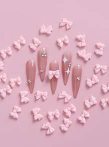 用 3D 美甲装饰改变你的指甲 30 件蝴蝶结美甲装饰 适合女性和女孩 DIY 美甲饰品 美甲宝石 美甲用品 - 粉色 - 查看 2