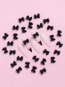 用 3D 美甲装饰改变你的指甲 30 件蝴蝶结指甲装饰 适合女性和女孩 DIY 指甲饰物 指甲宝石 指甲用品 - 黑色 - 查看 2